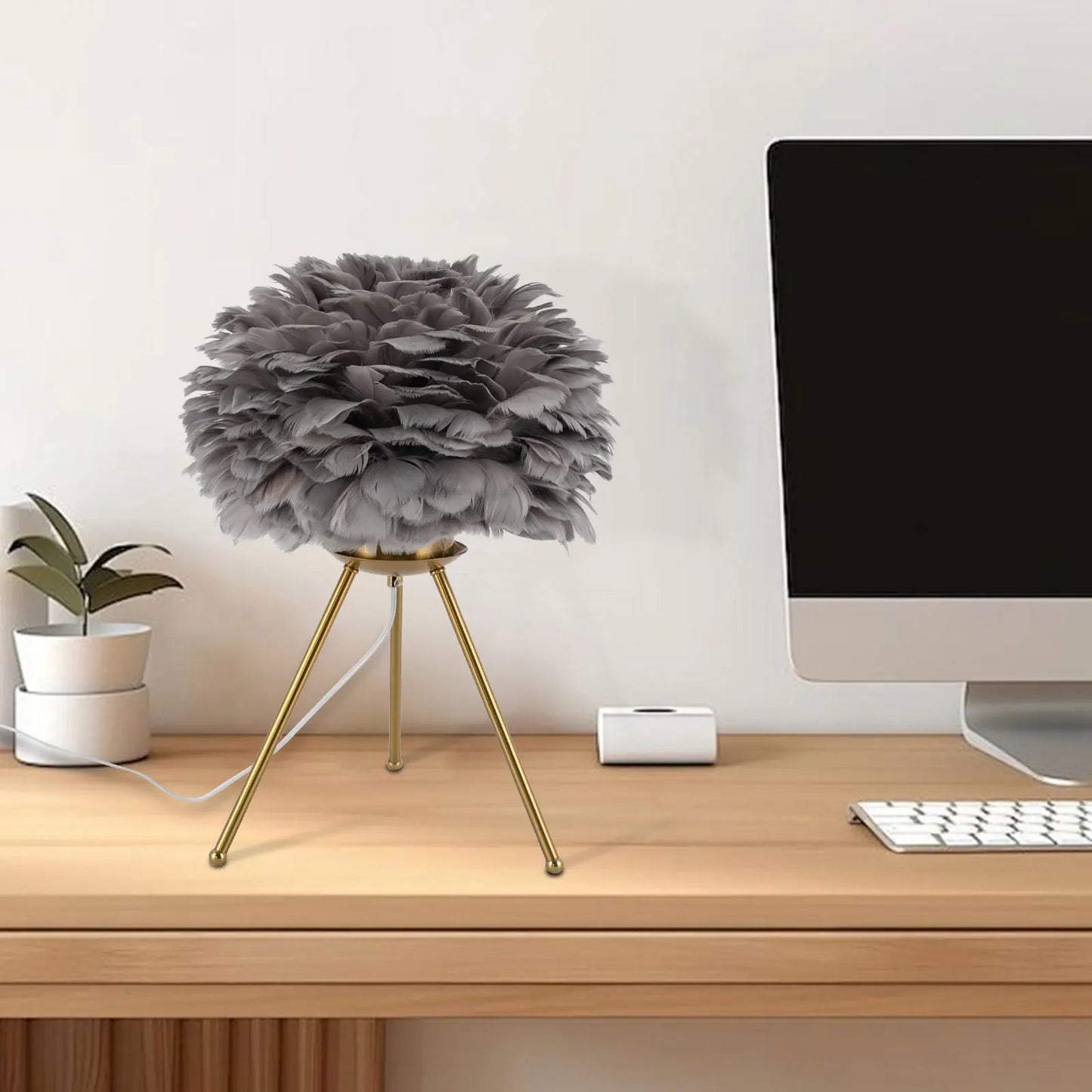 Soft Light, Strong Style — Grey Feather Tripod Desk Lamp