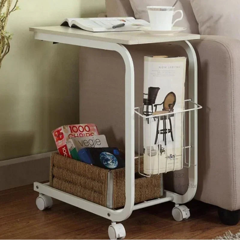 2-Tier Iron Rolling Side Table — Movable Sofa & Coffee Stand