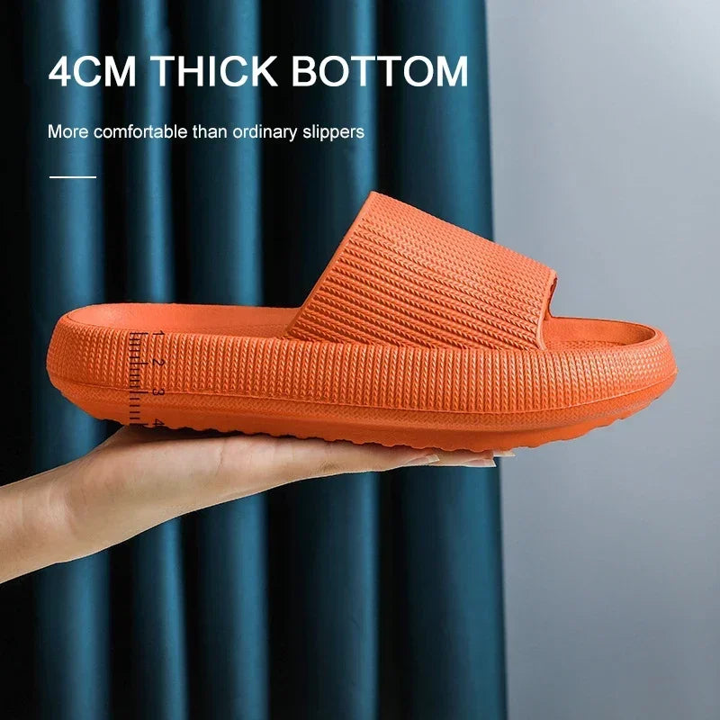 EVA Thick Sole 4cm Beach Slippers Cloud-Like Comfort Home Use Couple Height Increasing Indoor Solid Color Summer Sandals