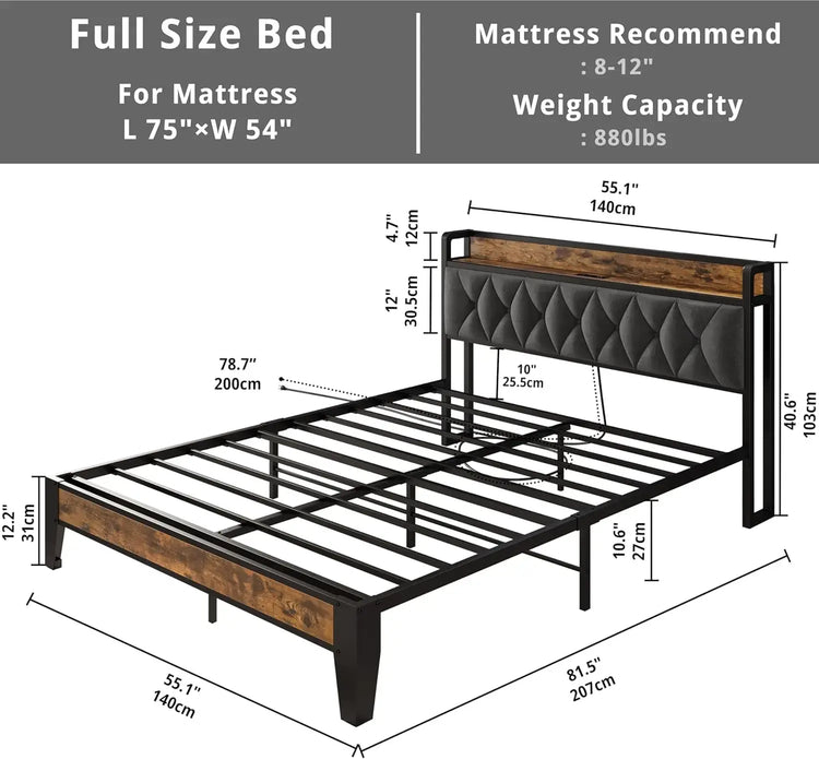 ANCTOR Twin/TwinXL/Full/Queen/King/CaliforniaKing Bed Frames, Storage Headboard with Outlets, No Noise, No Box Springs Needed Jonine&