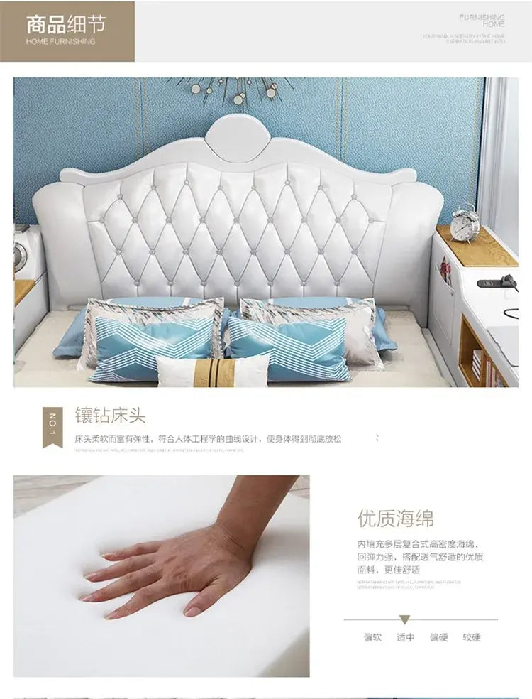 Headboard Storage Double Bed Queen Drawers King Size Smart Bed Luxury Princess Modern Letto Matrimoniale Bedroom Furniture Jonine&