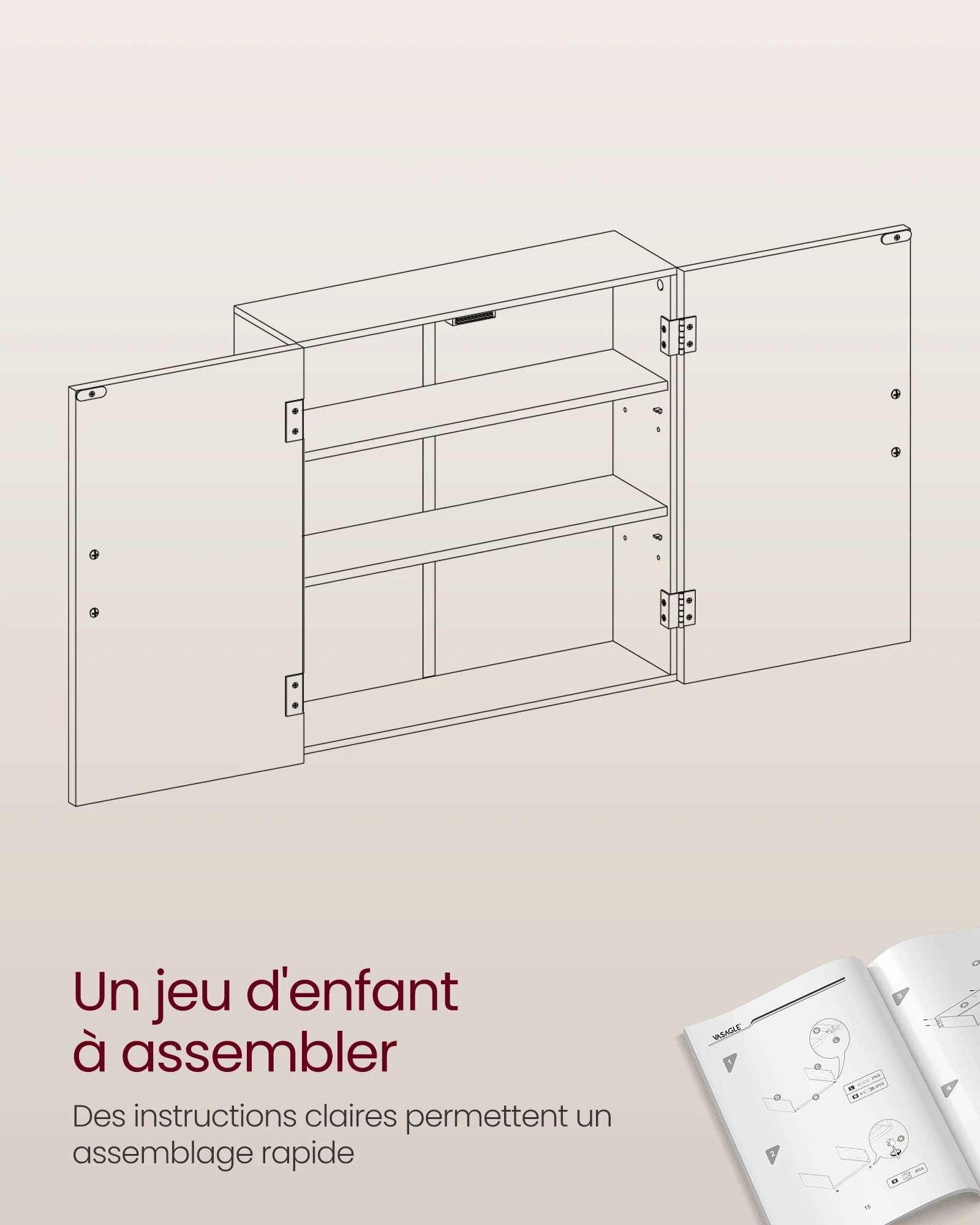 VASAGLE Bathroom Wall Cabinet — Wall-Mounted Storage with Adjustable Shelves