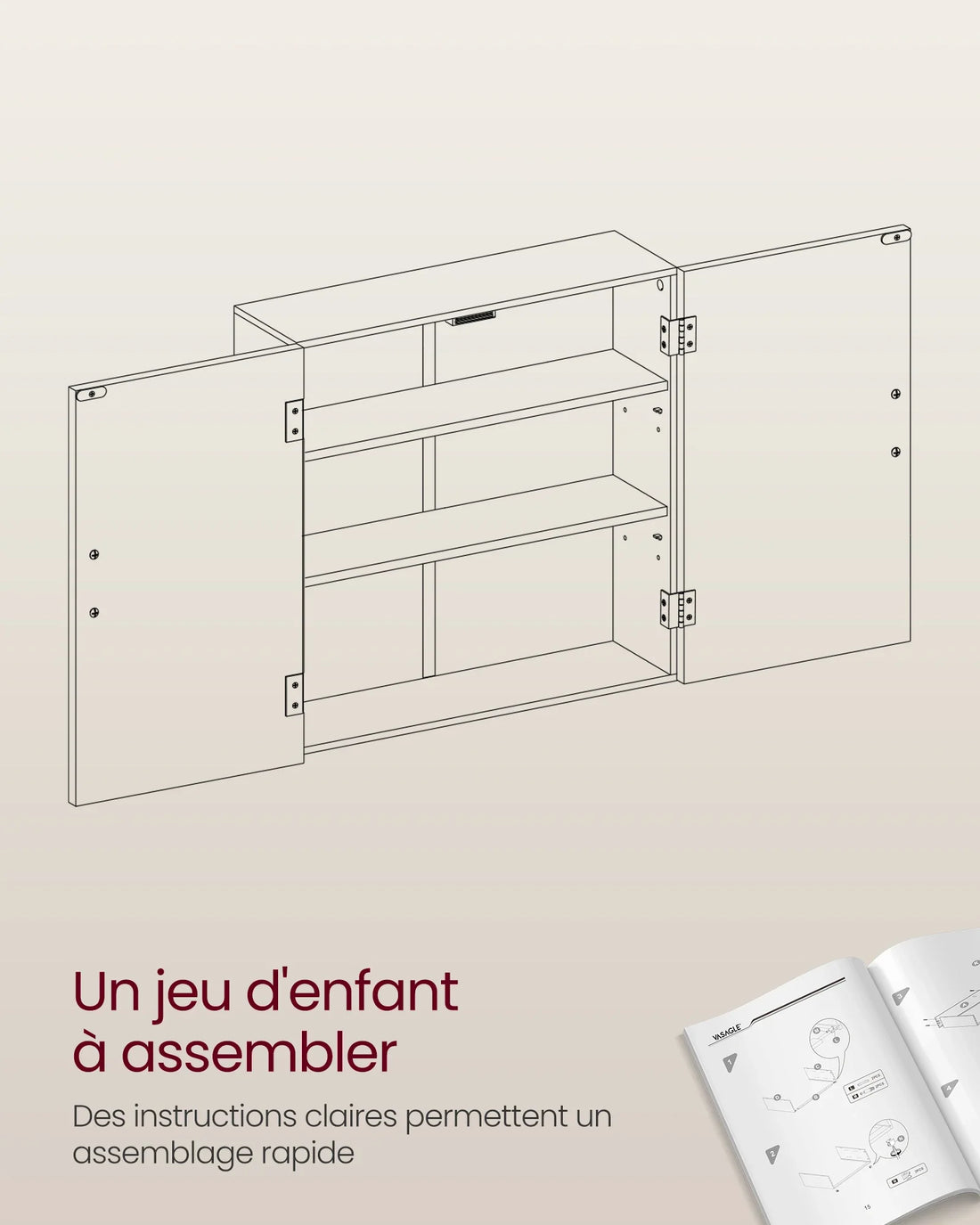 VASAGLE Bathroom Wall Cabinet — Wall-Mounted Storage with Adjustable Shelves
