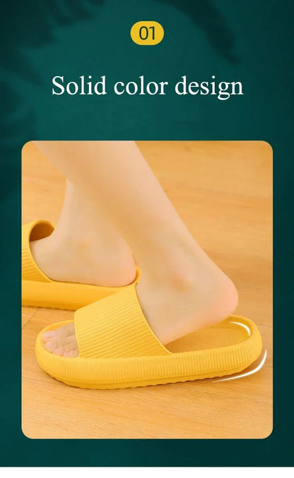 EVA Thick Sole 4cm Beach Slippers Cloud-Like Comfort Home Use Couple Height Increasing Indoor Solid Color Summer Sandals