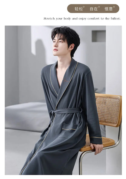 His Moment to Unwind — 100% Cotton Kimono Bathrobe for Men