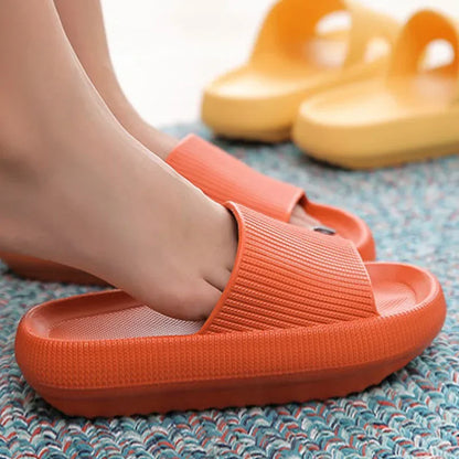EVA Thick Sole 4cm Beach Slippers Cloud-Like Comfort Home Use Couple Height Increasing Indoor Solid Color Summer Sandals