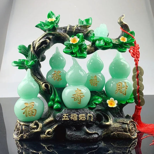 Feng shui gourd ornament with decorative hanging cord and polished symbolic design