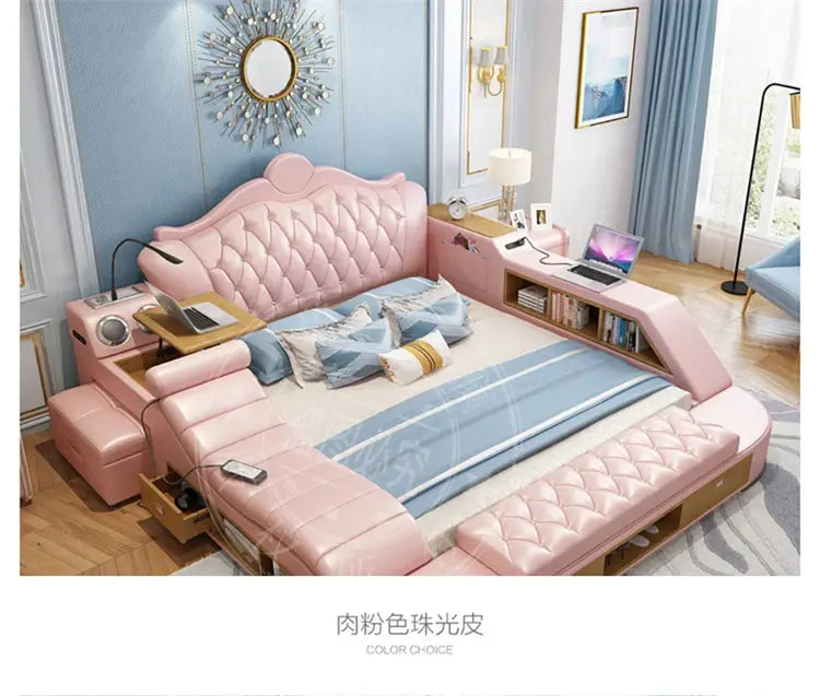 Headboard Storage Double Bed Queen Drawers King Size Smart Bed Luxury Princess Modern Letto Matrimoniale Bedroom Furniture Jonine&