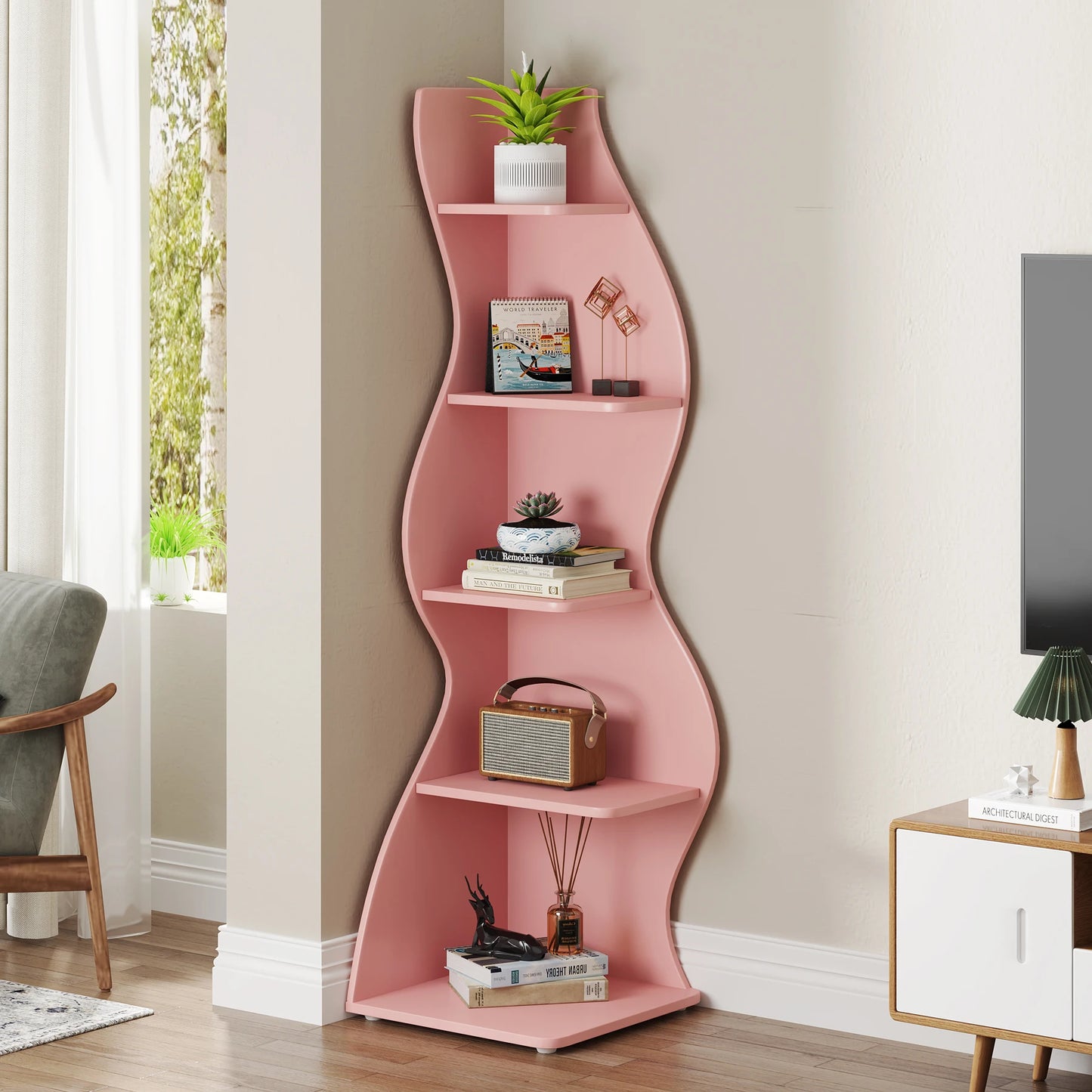 The Corner That Finally Does Something — Tribesigns 5-Tier Wall Corner Bookshelf & Plant Stand