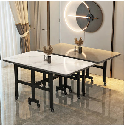 Extendable Dark Luxury Dining Table — Space-Saving with Casters