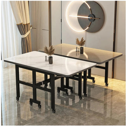 Extendable Dark Luxury Dining Table — Space-Saving with Casters