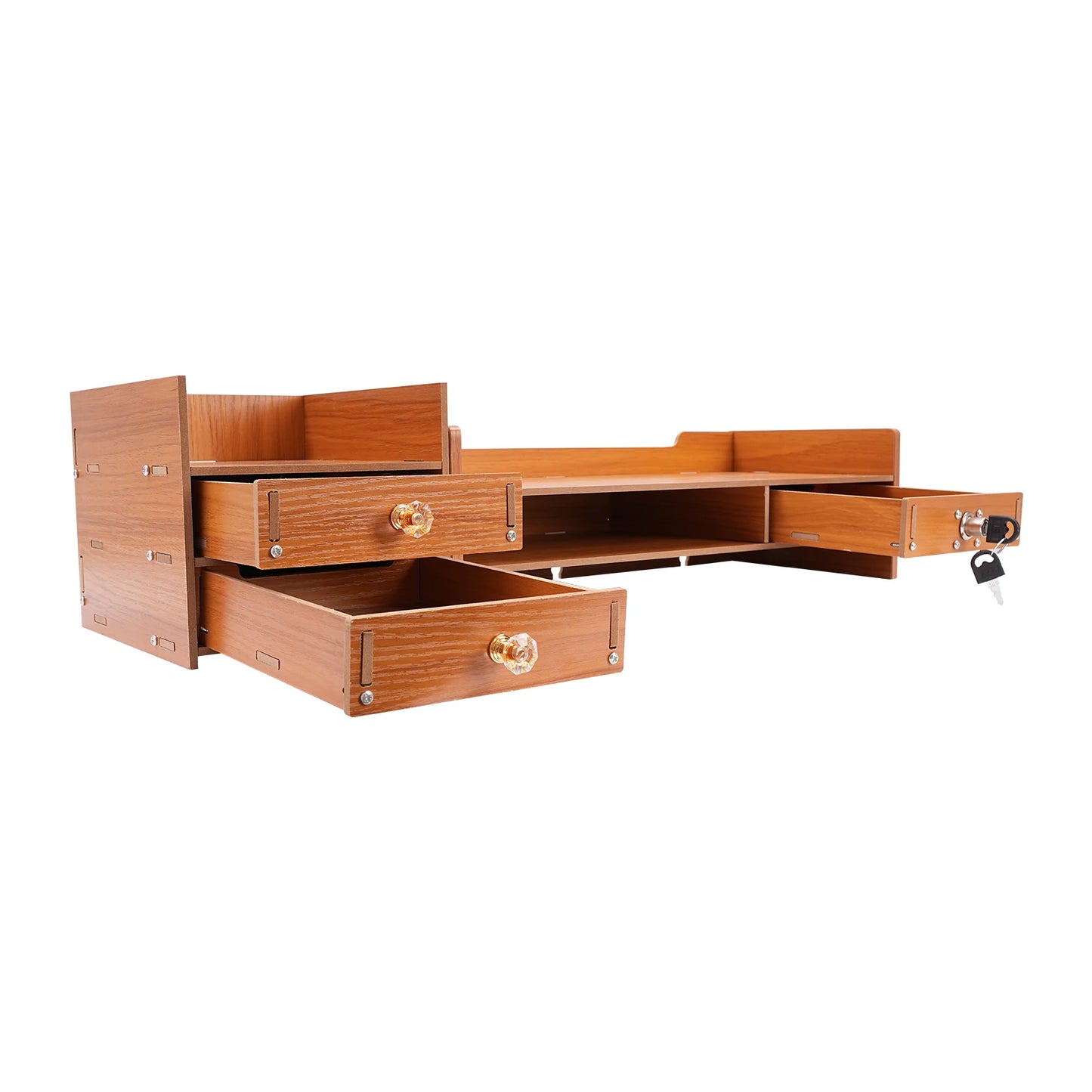 Lift, Store, Organise — Monitor Stand with Drawers, Key Hook & Phone Holder