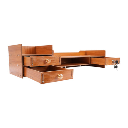 Lift, Store, Organise — Monitor Stand with Drawers, Key Hook & Phone Holder