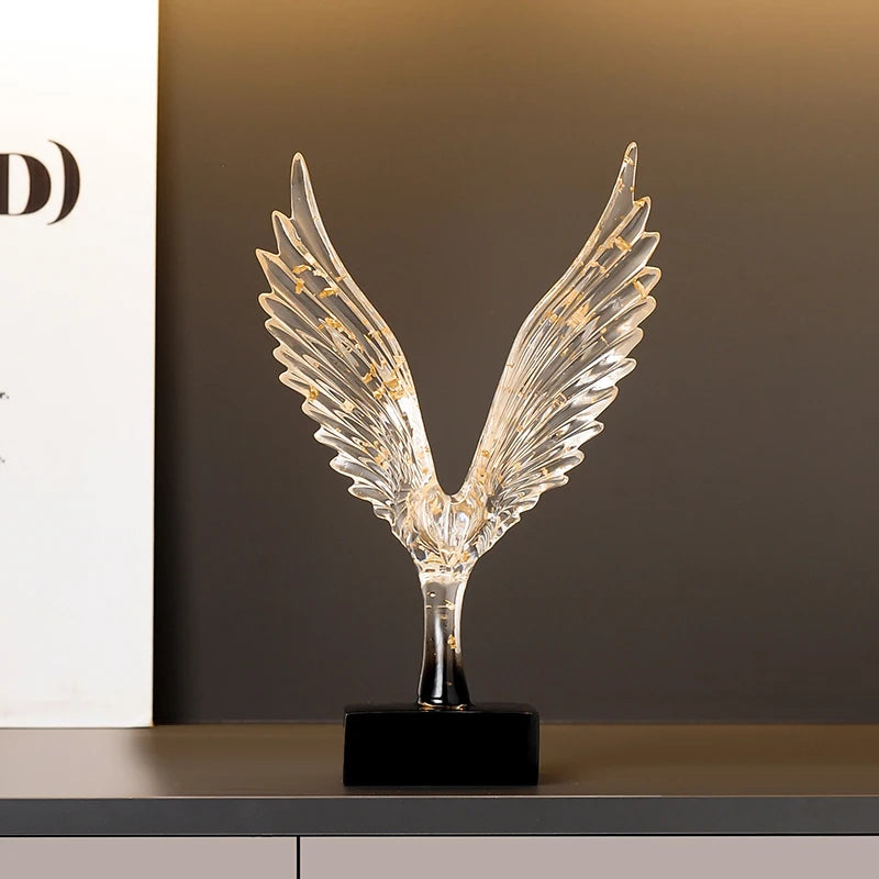 Gold Angel Wing Sculpture — Abstract Resin Figurine for Home Décor & Shelf Styling