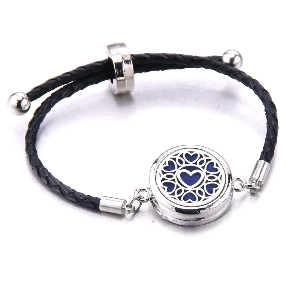 The Scent Locket — Aromatherapy Essential Oil Diffuser Bracelet in Black Leather &amp; Stainless Steel