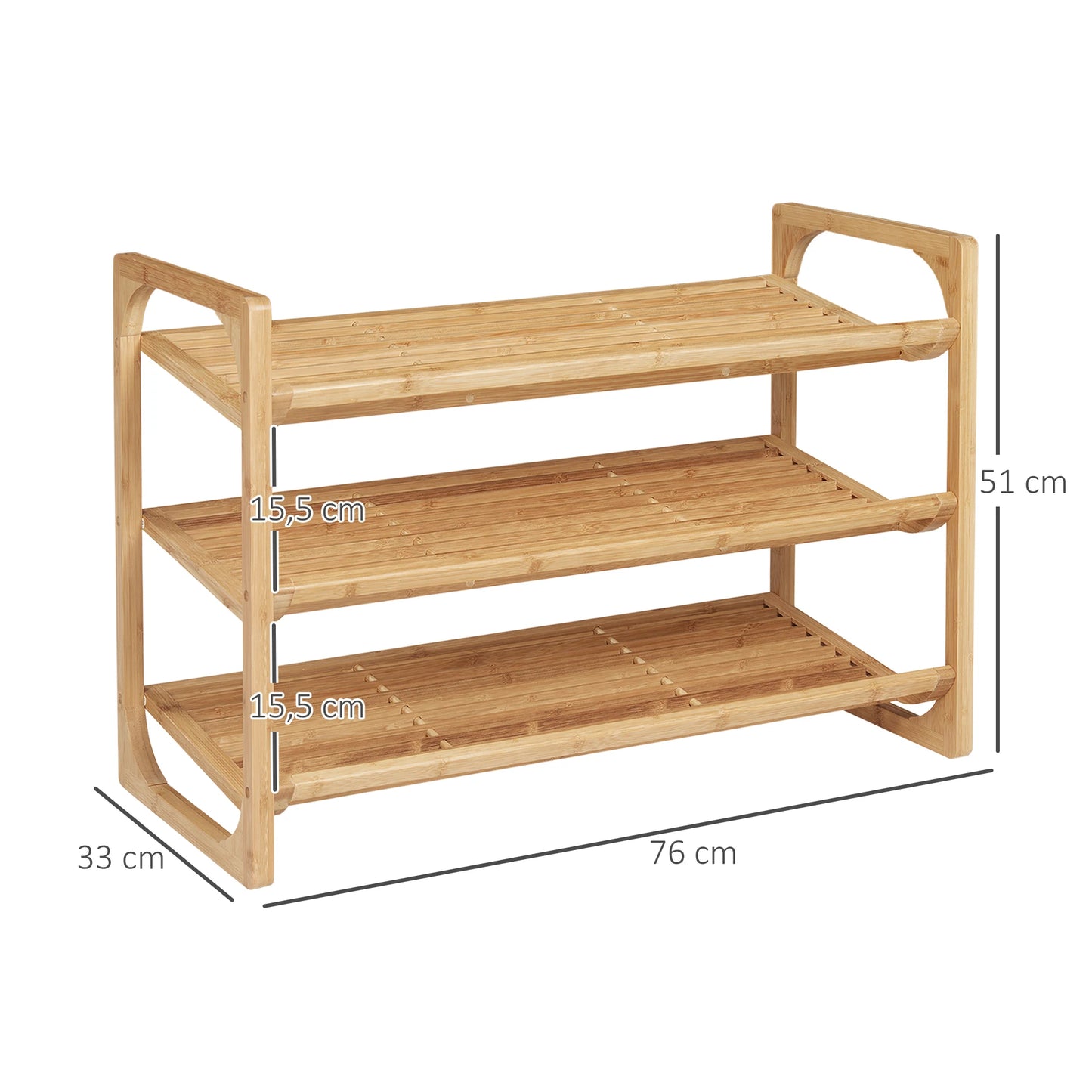 HOMCOM 3-tier Bamboo Shoe Rack for 9 Pairs of Shoes 76x33x51cm Natural