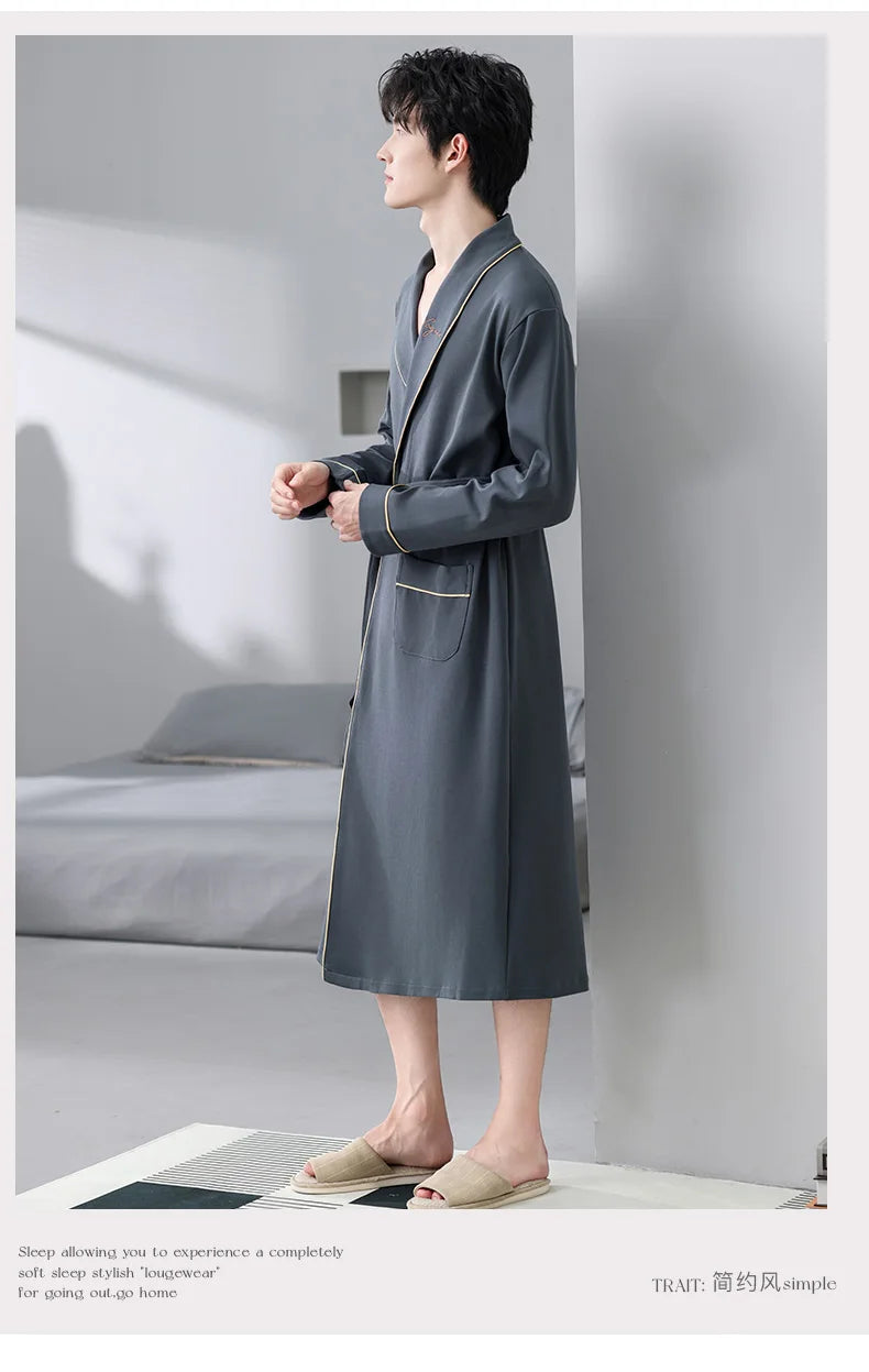 His Moment to Unwind — 100% Cotton Kimono Bathrobe for Men