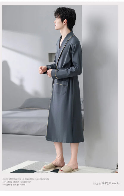 His Moment to Unwind — 100% Cotton Kimono Bathrobe for Men