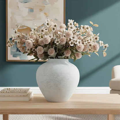 Stone-Texture Round Vase — Large Rustic Centerpiece
