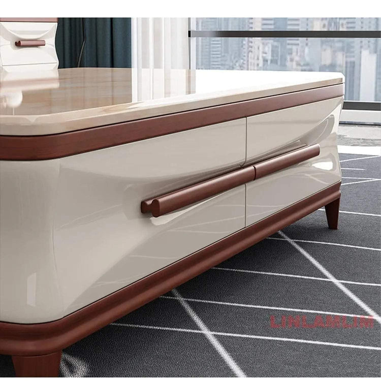 Marble & Wood Living Room Furniture Set — Coffee Table, TV Stand & Side Cabinets Jonine’s Corner