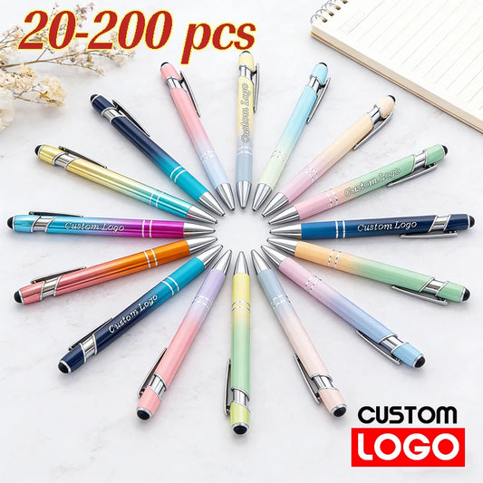 20-200Pcs Gradient Metal Ballpoint Pens with Stylus Tip Free Custom Logo Ballpens for Corporate Gifts & Wedding Favors