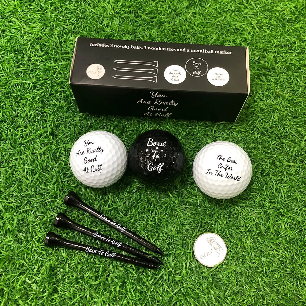 Novelty Golf Gift Set for Men — Balls, Tees & Ball Marker