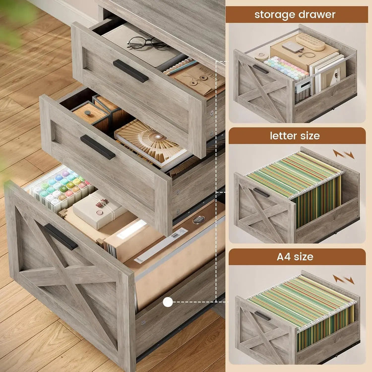 Farmhouse 67" L-Shaped Desk with 3 Drawers & Storage Shelves