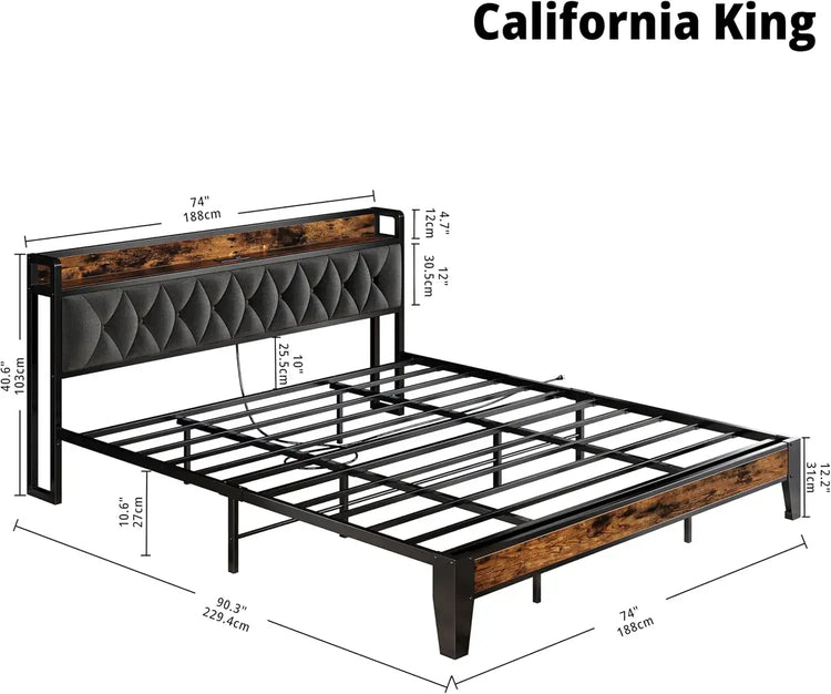ANCTOR Twin/TwinXL/Full/Queen/King/CaliforniaKing Bed Frames, Storage Headboard with Outlets, No Noise, No Box Springs Needed Jonine&