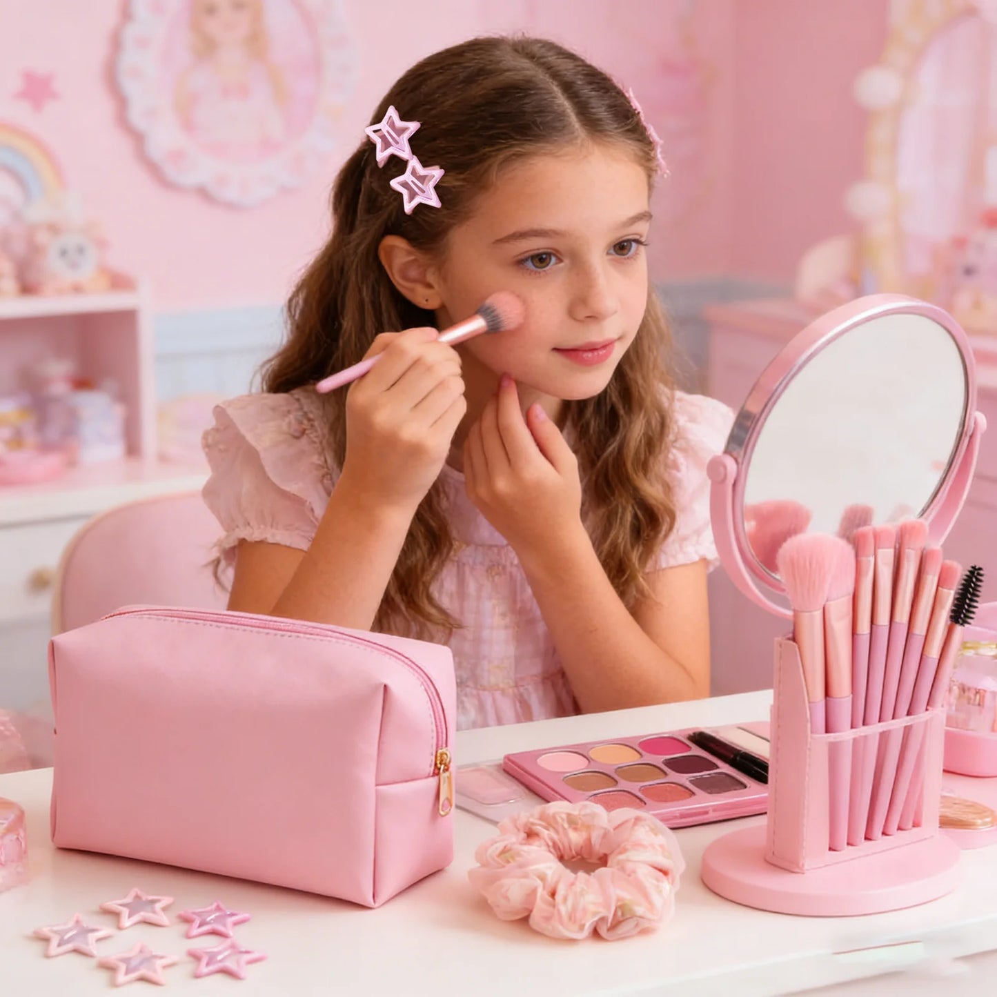 Teen Girl Gift Set — Glass Cup, Lid & Straw with Makeup Brushes