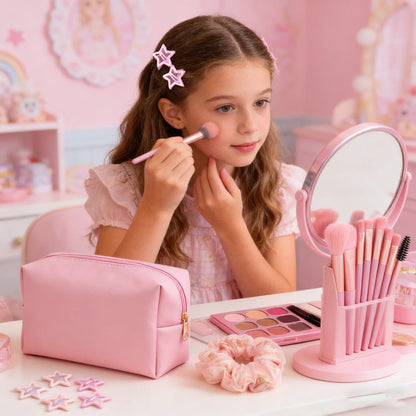 Teen Girl Gift Set — Glass Cup, Lid & Straw with Makeup Brushes