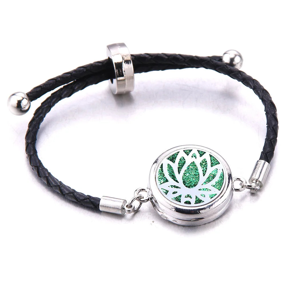 The Scent Locket — Aromatherapy Essential Oil Diffuser Bracelet in Black Leather &amp; Stainless Steel