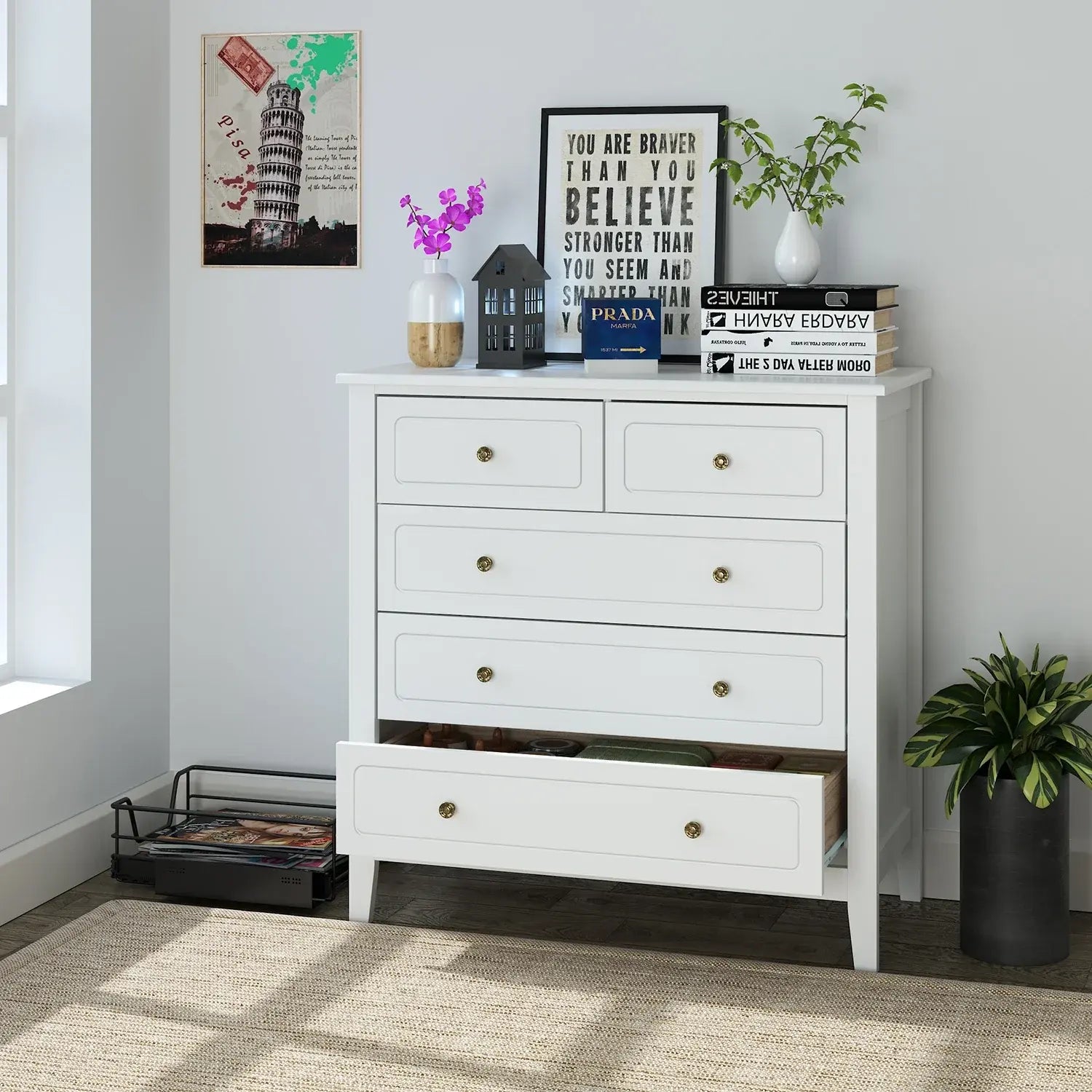 Getone Chest of Drawers Bedroom, Storage Cabinet with 6 Drawers, Sideboard, Bedroom Dresser, 80x40x80cm, White