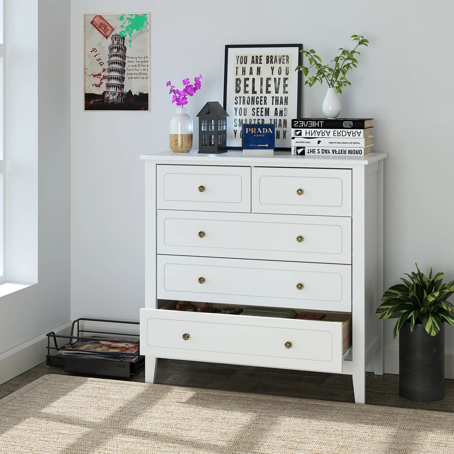 Getone Chest of Drawers Bedroom, Storage Cabinet with 6 Drawers, Sideboard, Bedroom Dresser, 80x40x80cm, White