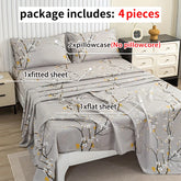 Dolin Plum Blossom Print Bedding Set (1 Fitted Sheet, 1 Flat Sheet, 2 Pillowcases) Ultra-Soft Breathable Fabric, Skin-Friendly, Comfortable, Breathable, Machine Washable, Suitable for All Seasons, Elegant and Exquisite, Ideal Jonine&