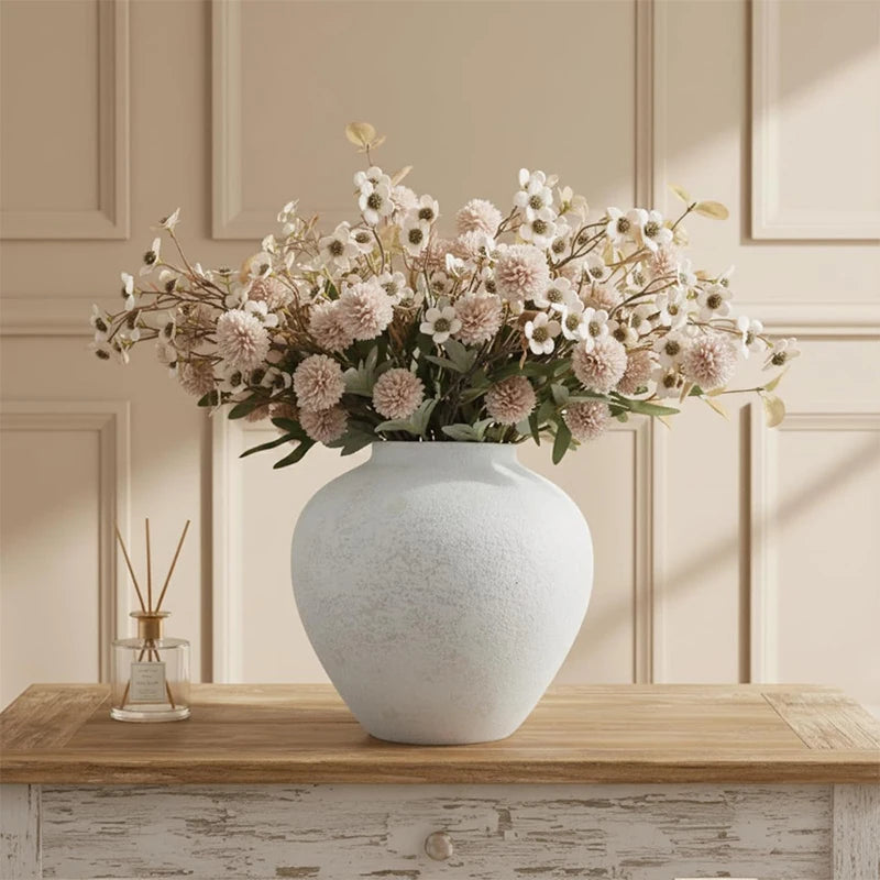 Stone-Texture Round Vase — Large Rustic Centerpiece