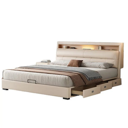 Luxury Multifunctional Bed Frame with Storage Headboard