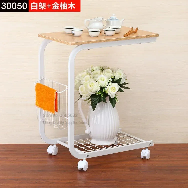 2-Tier Iron Rolling Side Table — Movable Sofa & Coffee Stand