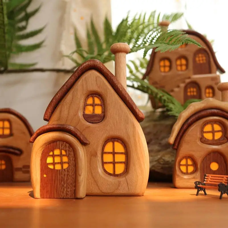 Nordic Style Wooden House Ornaments Miniature Landscape Creative Cute Gifts Home Decor Wooden Building Desktop Decorations
