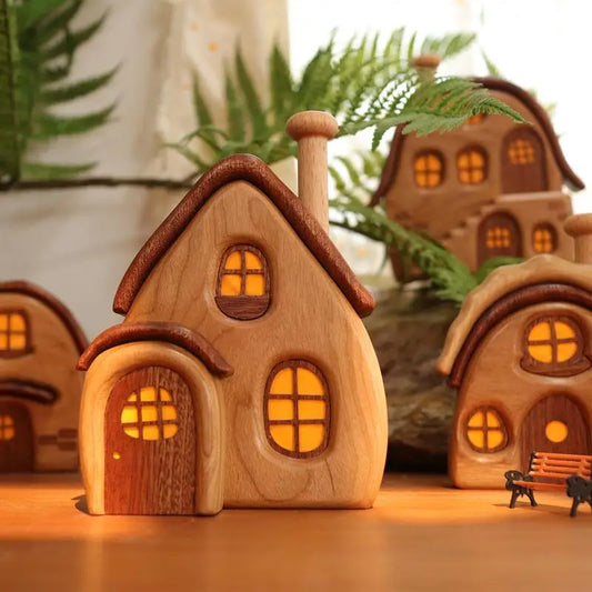 Nordic Style Wooden House Ornaments Miniature Landscape Creative Cute Gifts Home Decor Wooden Building Desktop Decorations