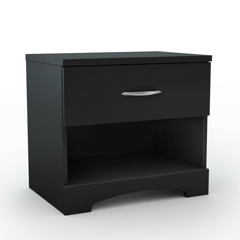 Modern 1 Drawer Nightstand End Side Table Storage in Black FastFurnishings