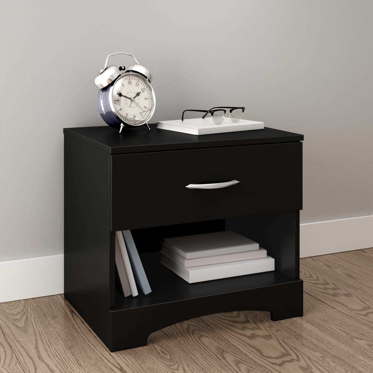 Modern 1 Drawer Nightstand End Side Table Storage in Black FastFurnishings