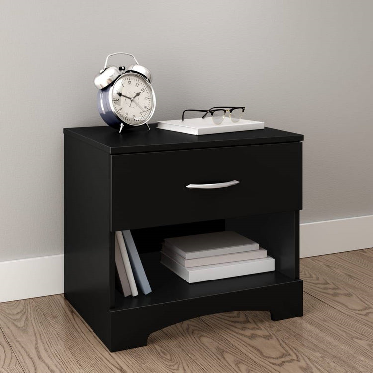 Modern 1 Drawer Nightstand End Side Table Storage in Black FastFurnishings