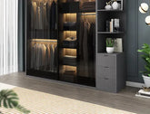 Bedroom Glass Sliding Door Wardrobe Clothes Storage Cabinet Closet Double Wardrobe Cabinets Wardrobes Furniture Modern Simple Jonine&