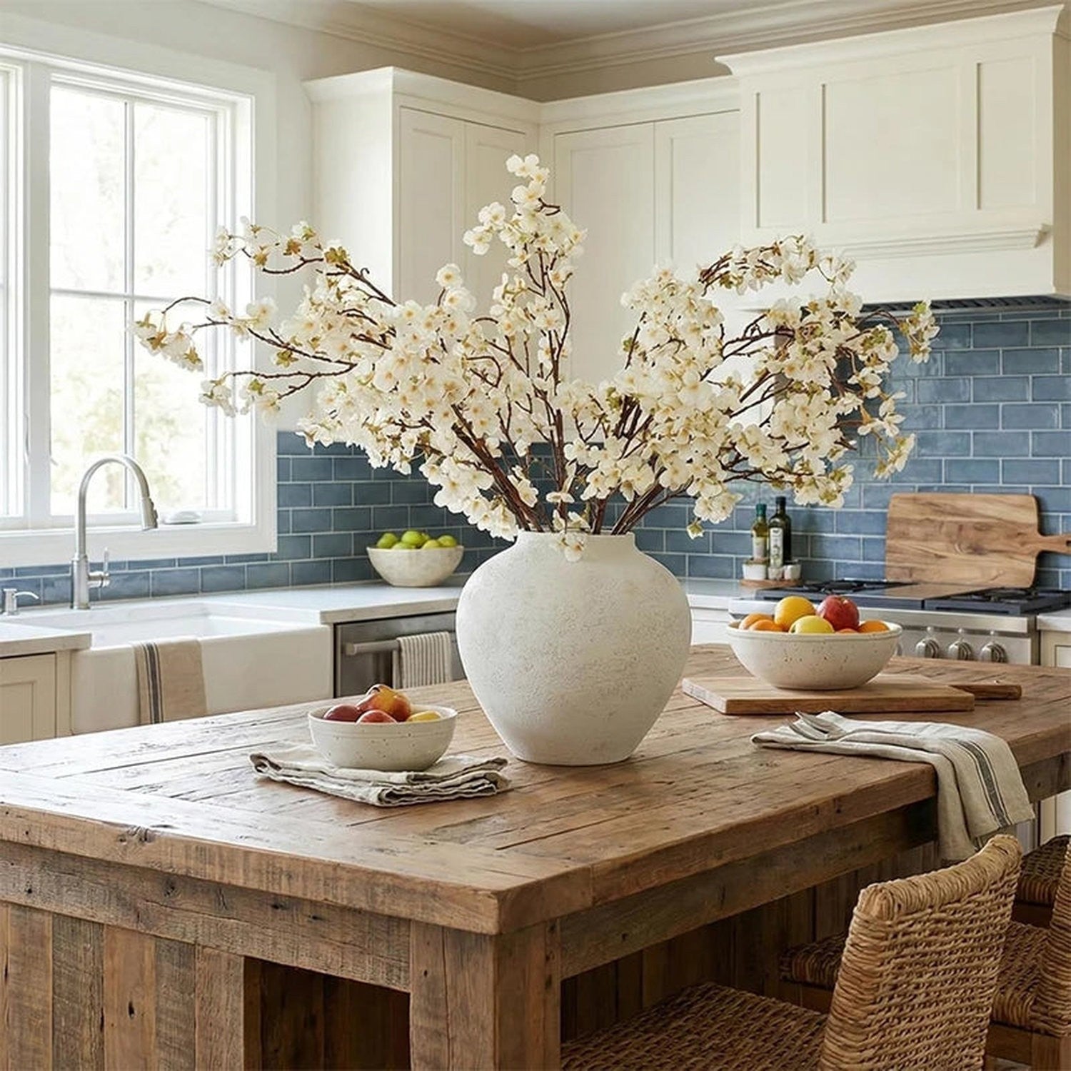 Stone-Texture Round Vase — Large Rustic Centerpiece