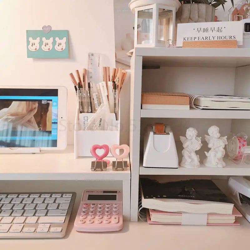 Clear the Desk, Clear the Mind  Wooden Desktop Storage Rack & Monitor Stand for Home Office