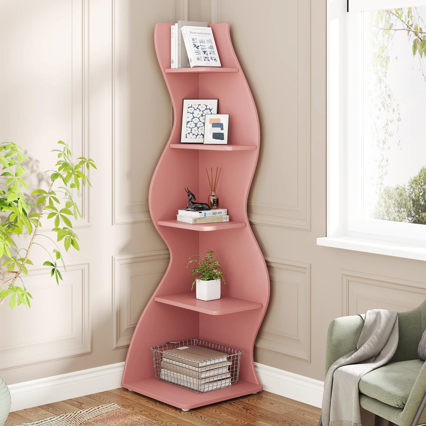The Corner That Finally Does Something — Tribesigns 5-Tier Wall Corner Bookshelf & Plant Stand