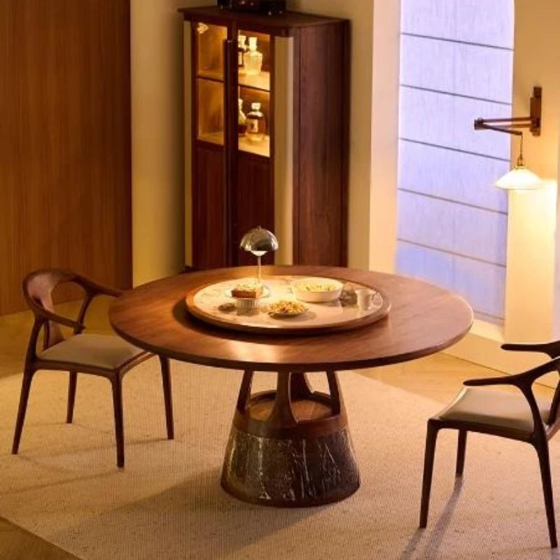 Mid-Century Round Dining Table — Solid Wood, Seats 4