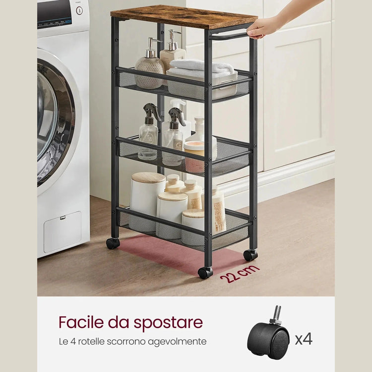 VASAGLE 4-Tier Rolling Storage Trolley — Space-Saving Cart with Wheels Jonine’s Corner