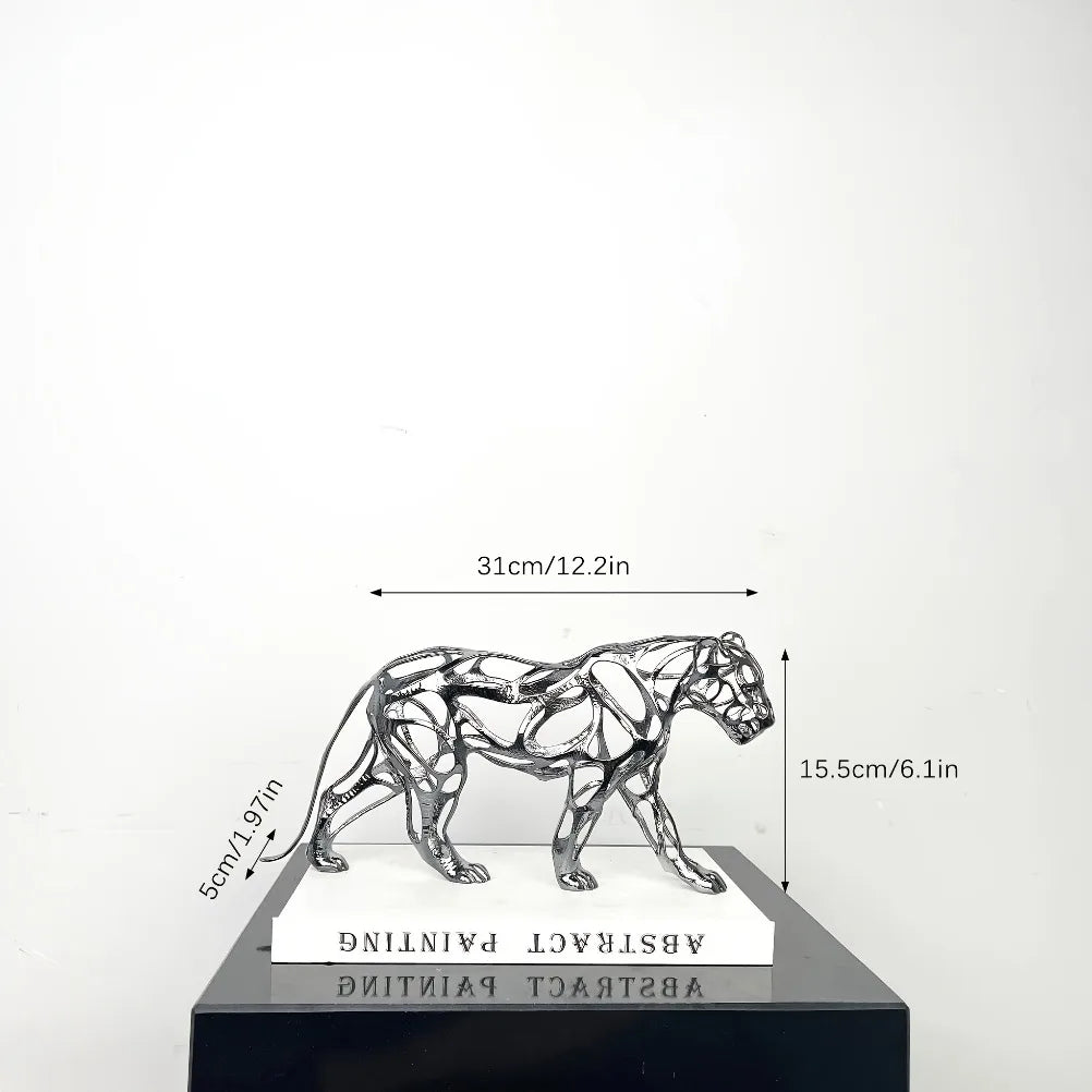 Nordic Metal Leopard Sculpture — Living Room Desktop Home Décor featuring an openwork metal design in a sleek silver finish, perfect as a sculptural home accent with Nordic design influence.