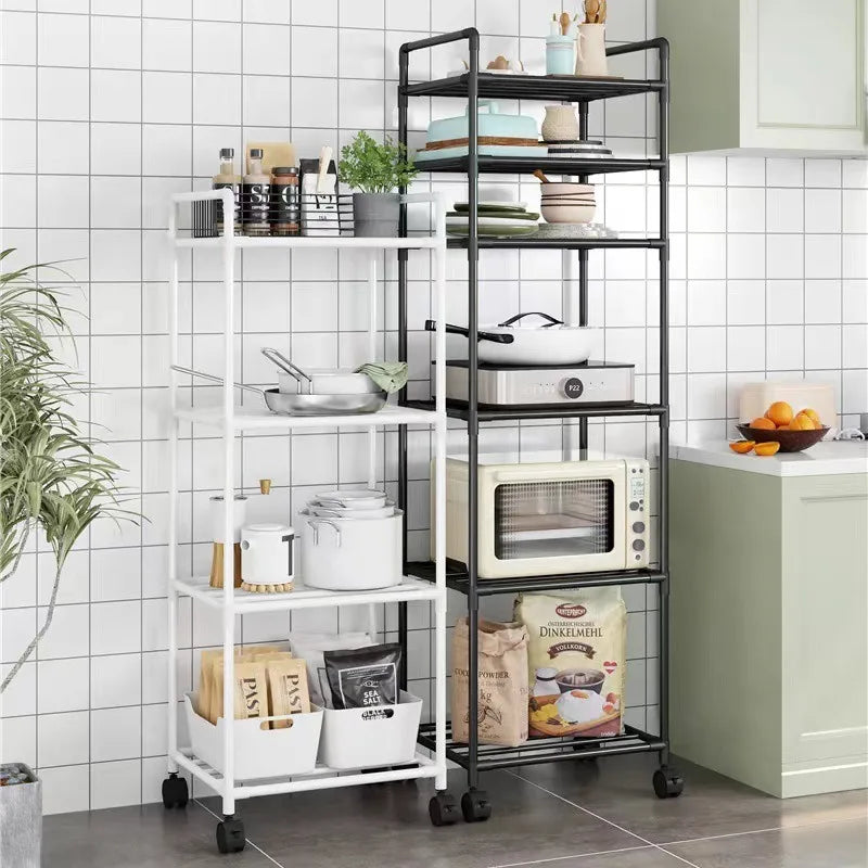 Kitchen storage cart for shelves - multi-level floor-standing household storage unit - bathroom shelf - microwave oven shelf